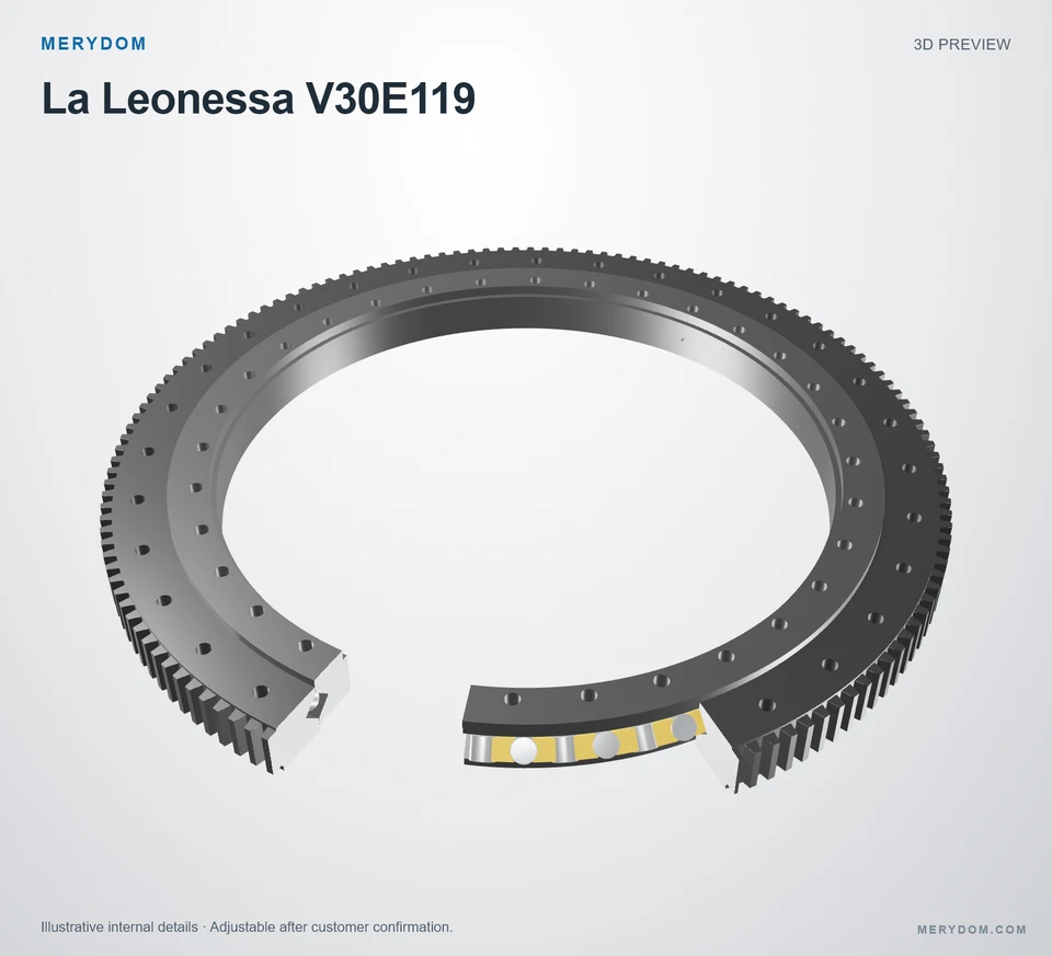 3D model preview of the MERYDOM replacement slewing bearing for La Leonessa V30E119.