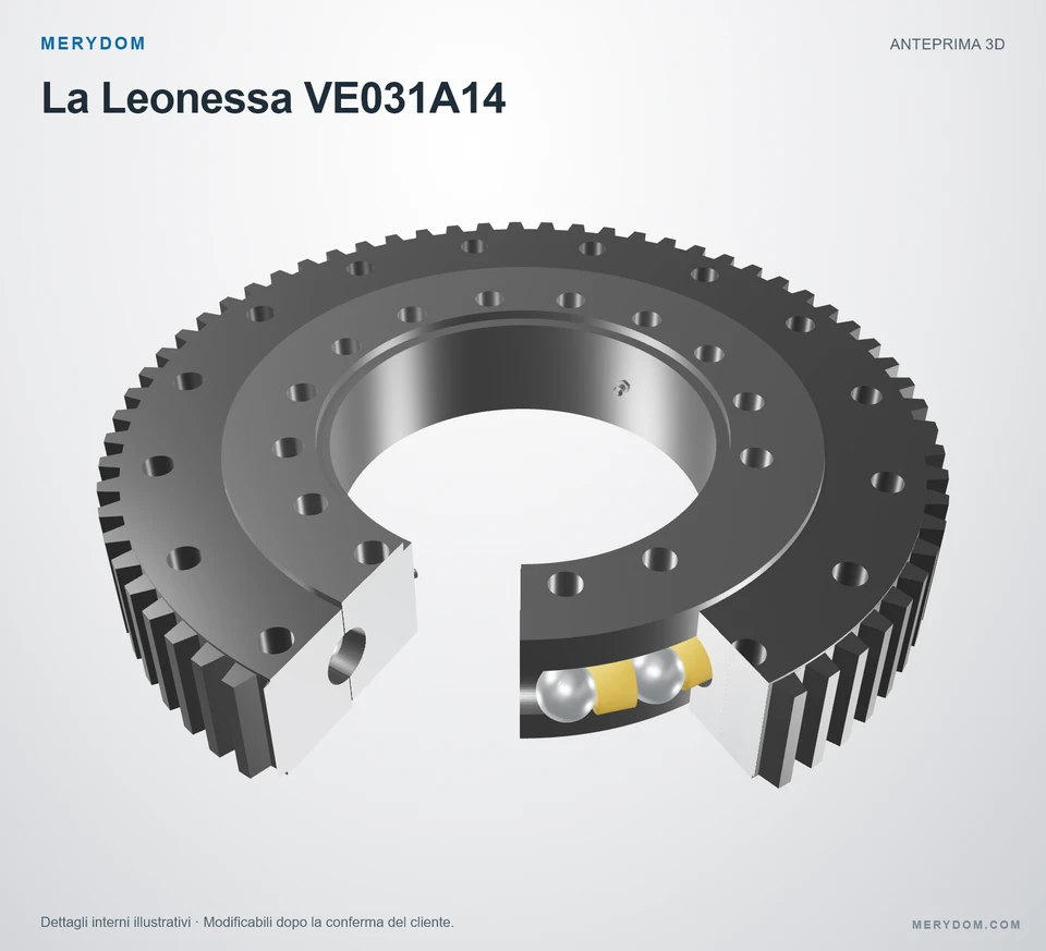 Anteprima del modello 3D del cuscinetto di rotazione sostitutivo MERYDOM per La Leonessa VE031A14.