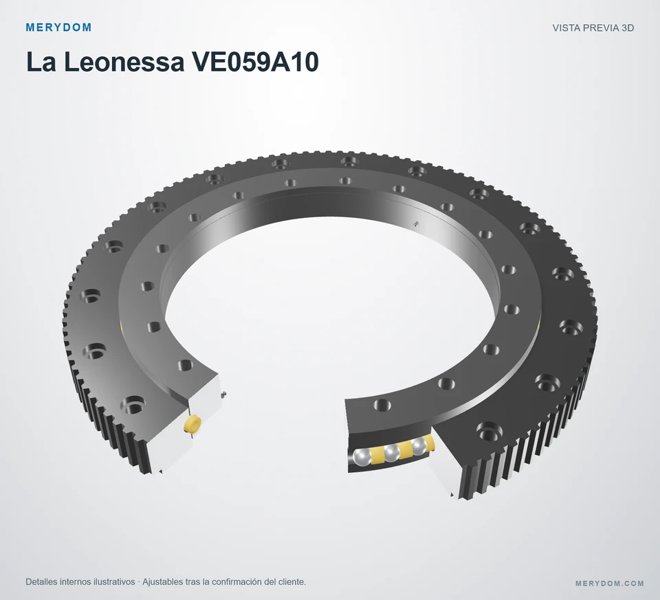 Vista previa del modelo 3D de la corona de giro de sustitución MERYDOM para La Leonessa VE059A10.