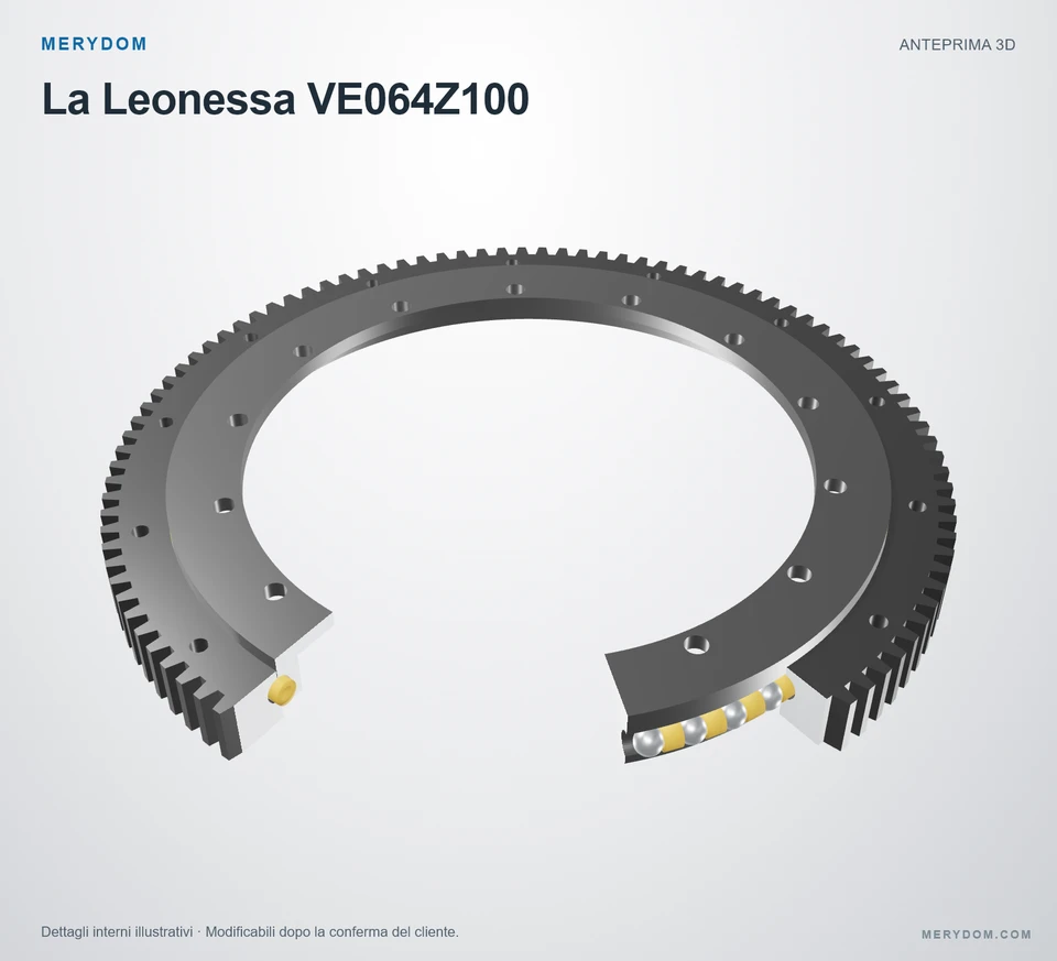 Anteprima del modello 3D del cuscinetto di rotazione sostitutivo MERYDOM per La Leonessa VE064Z100.