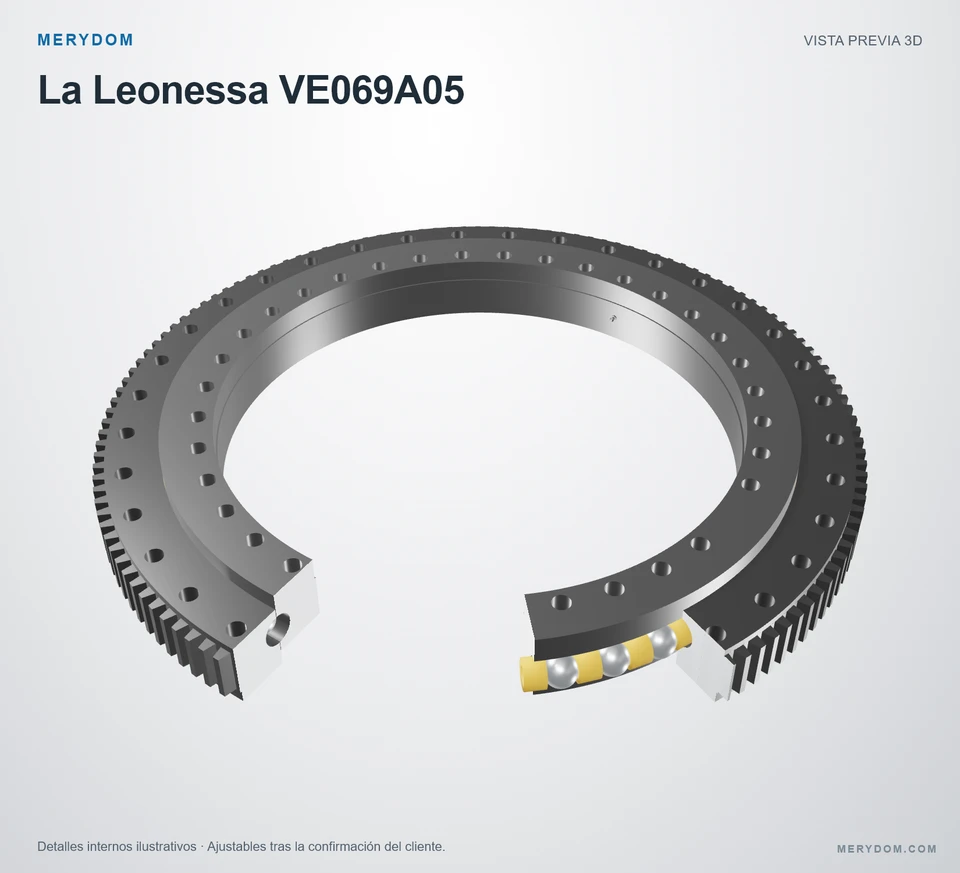 Vista previa del modelo 3D de la corona de giro de sustitución MERYDOM para La Leonessa VE069A05.