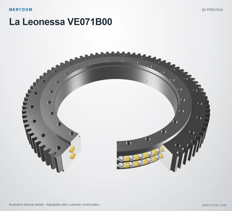 3D model preview of the MERYDOM replacement slewing bearing for La Leonessa VE071B00.