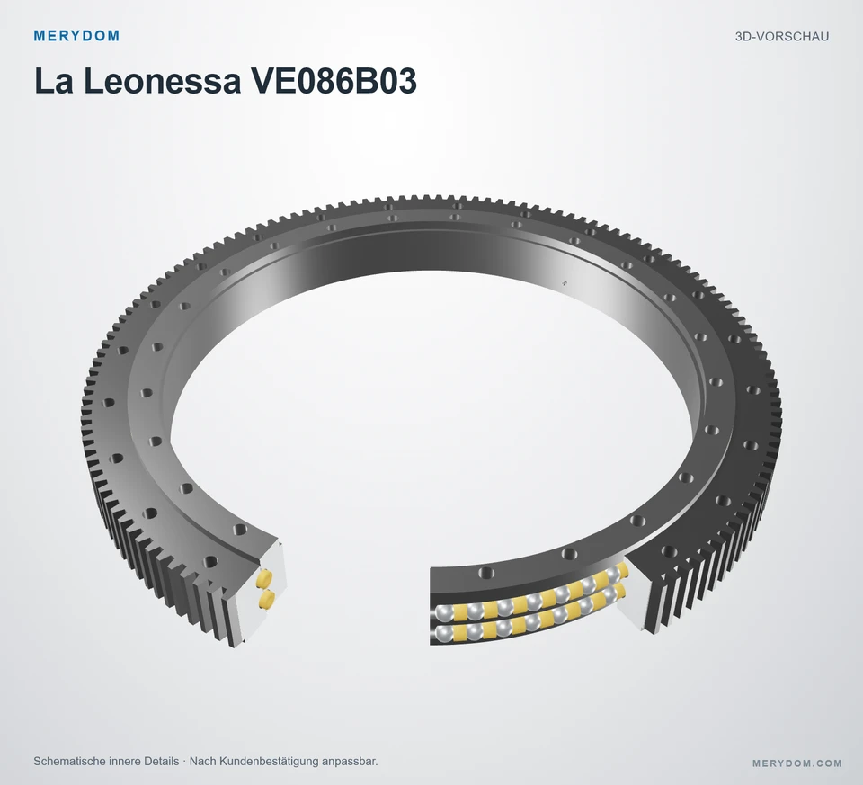 Vorschau des 3D-Modells des MERYDOM-Ersatzdrehkranzes für La Leonessa VE086B03.