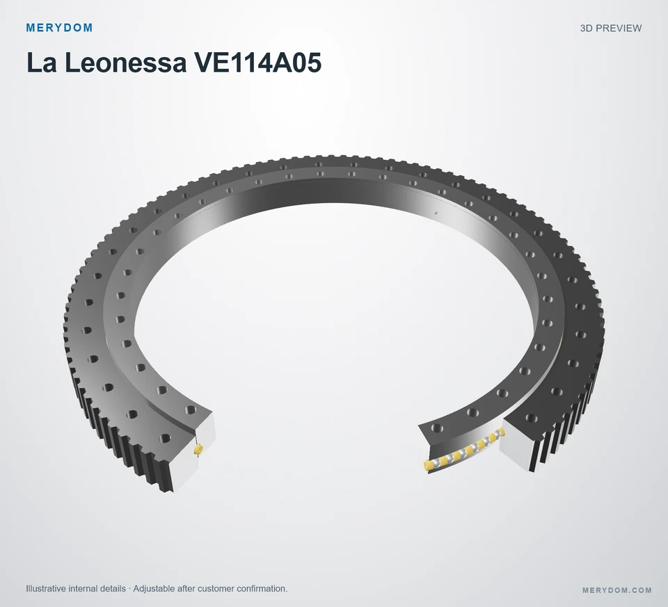 3D model preview of the MERYDOM replacement slewing bearing for La Leonessa VE114A05.