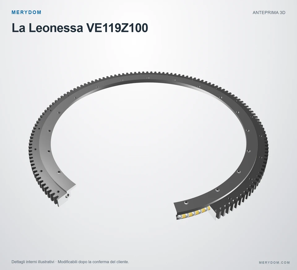 Anteprima del modello 3D del cuscinetto di rotazione sostitutivo MERYDOM per La Leonessa VE119Z100.