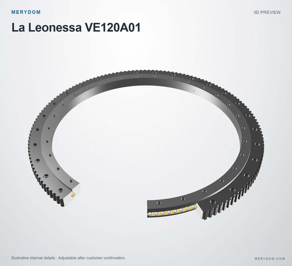 3D model preview of the MERYDOM replacement slewing bearing for La Leonessa VE120A01.