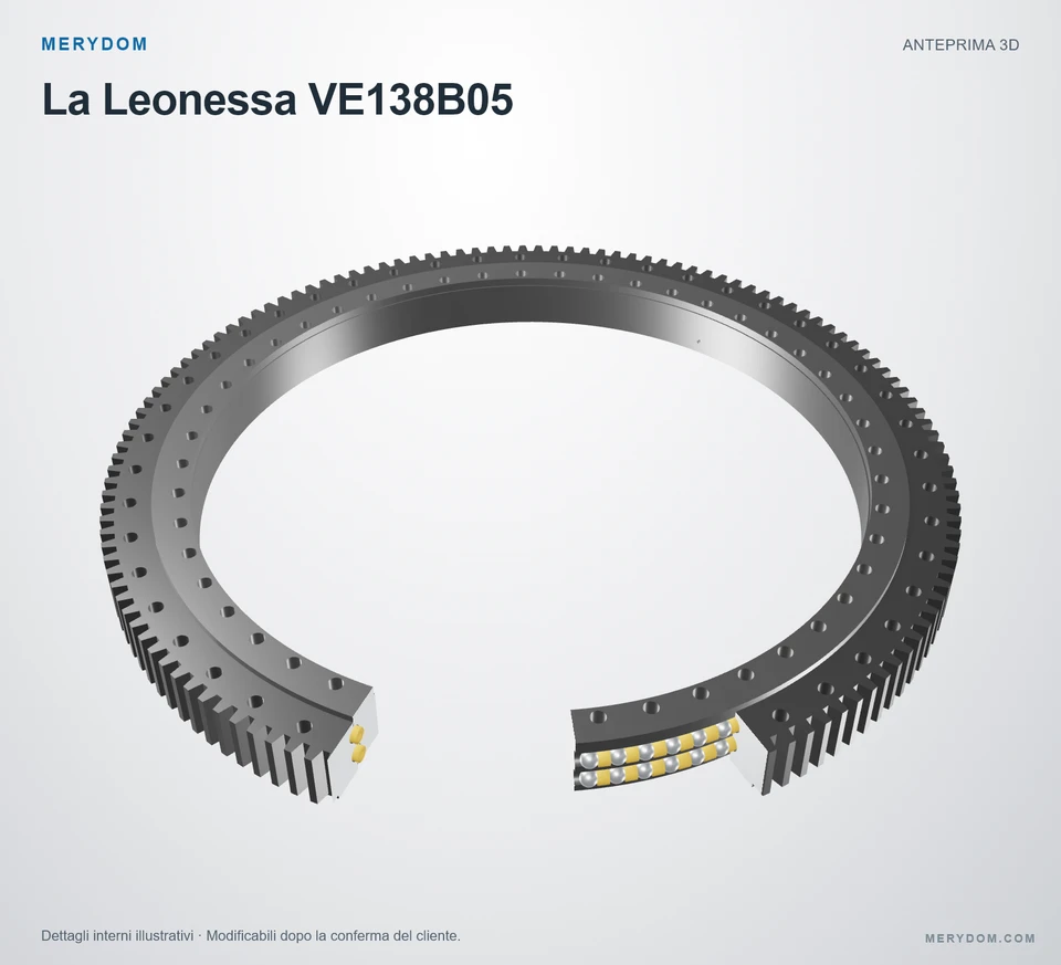 Anteprima del modello 3D del cuscinetto di rotazione sostitutivo MERYDOM per La Leonessa VE138B05.