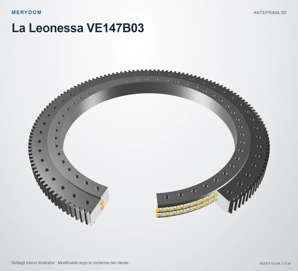Anteprima del modello 3D del cuscinetto di rotazione sostitutivo MERYDOM per La Leonessa VE147B03.