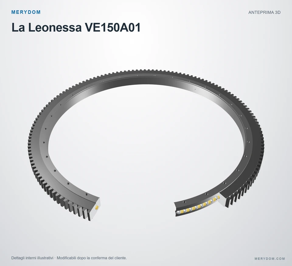 Anteprima del modello 3D del cuscinetto di rotazione sostitutivo MERYDOM per La Leonessa VE150A01.