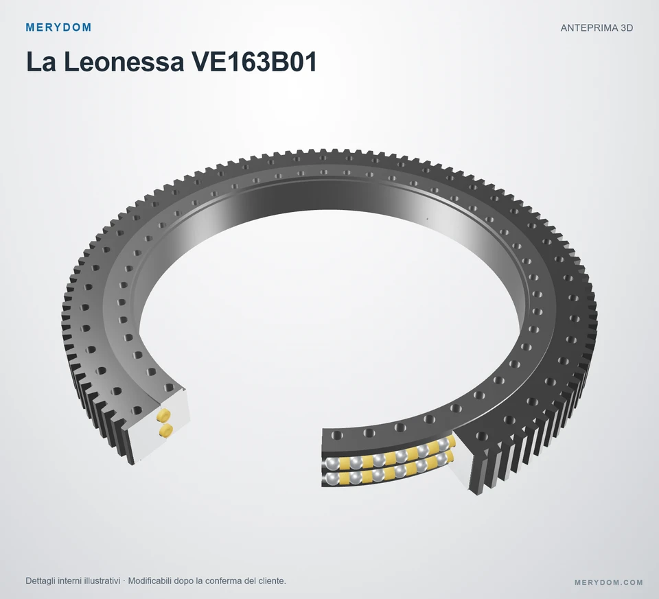 Anteprima del modello 3D del cuscinetto di rotazione sostitutivo MERYDOM per La Leonessa VE163B01.
