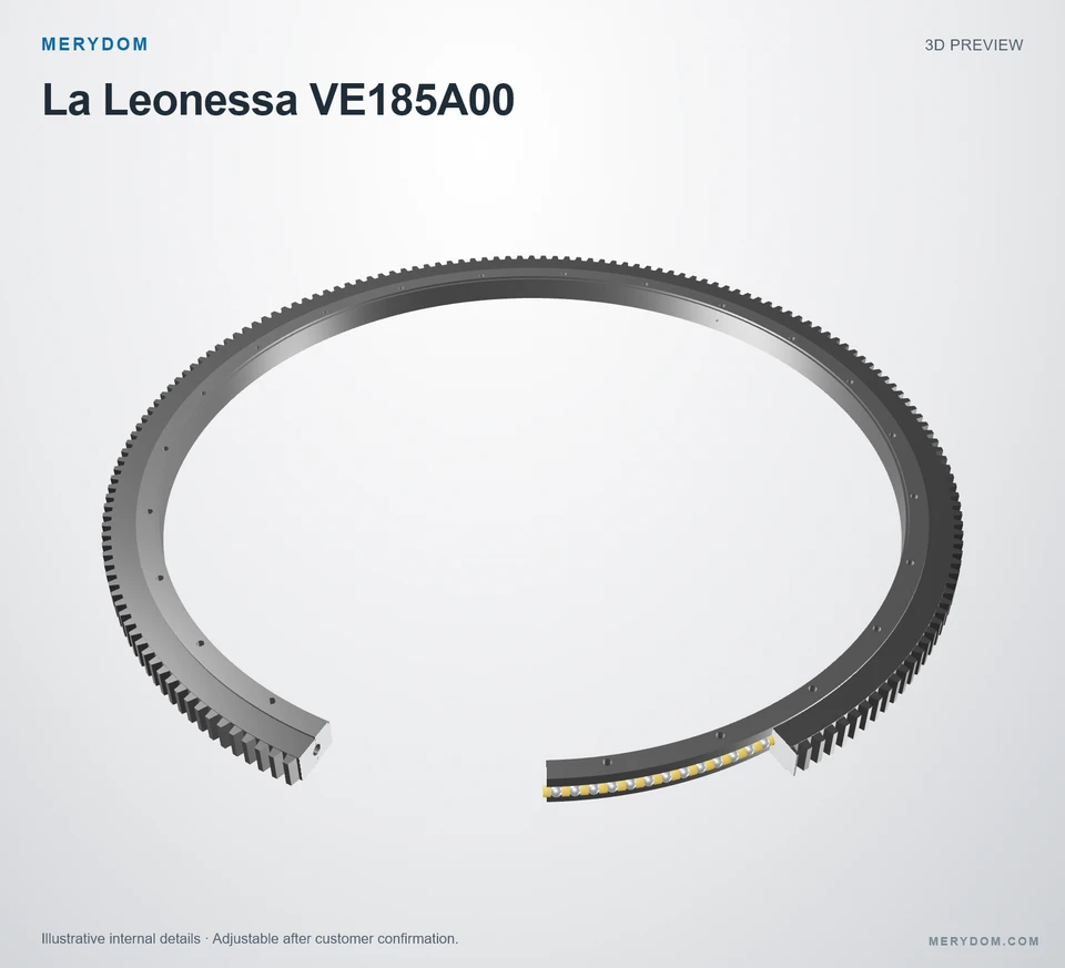 3D model preview of the MERYDOM replacement slewing bearing for La Leonessa VE185A00.