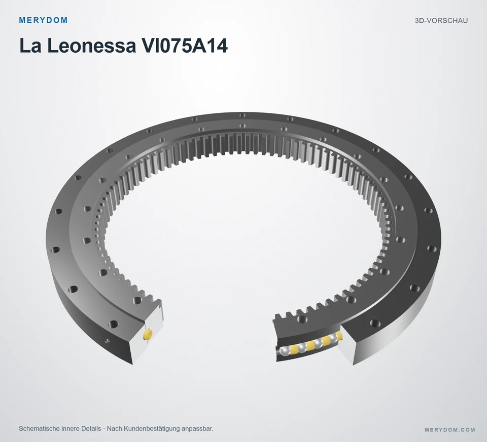 Vorschau des 3D-Modells des MERYDOM-Ersatzdrehkranzes für La Leonessa VI075A14.