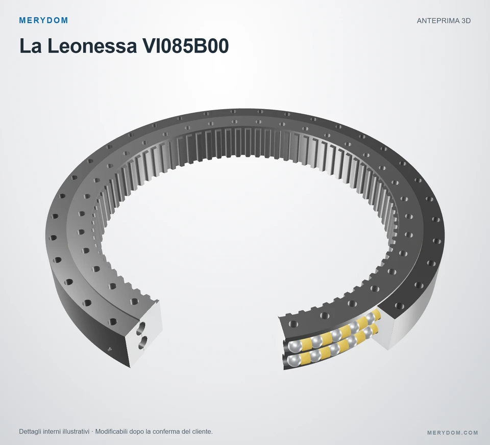 Anteprima del modello 3D del cuscinetto di rotazione sostitutivo MERYDOM per La Leonessa VI085B00.