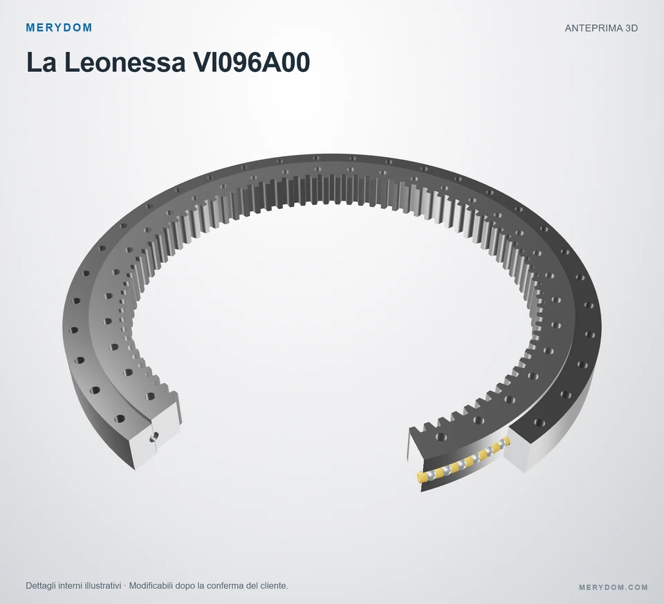 Anteprima del modello 3D del cuscinetto di rotazione sostitutivo MERYDOM per La Leonessa VI096A00.