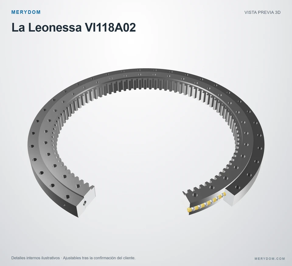 Vista previa del modelo 3D de la corona de giro de sustitución MERYDOM para La Leonessa VI118A02.