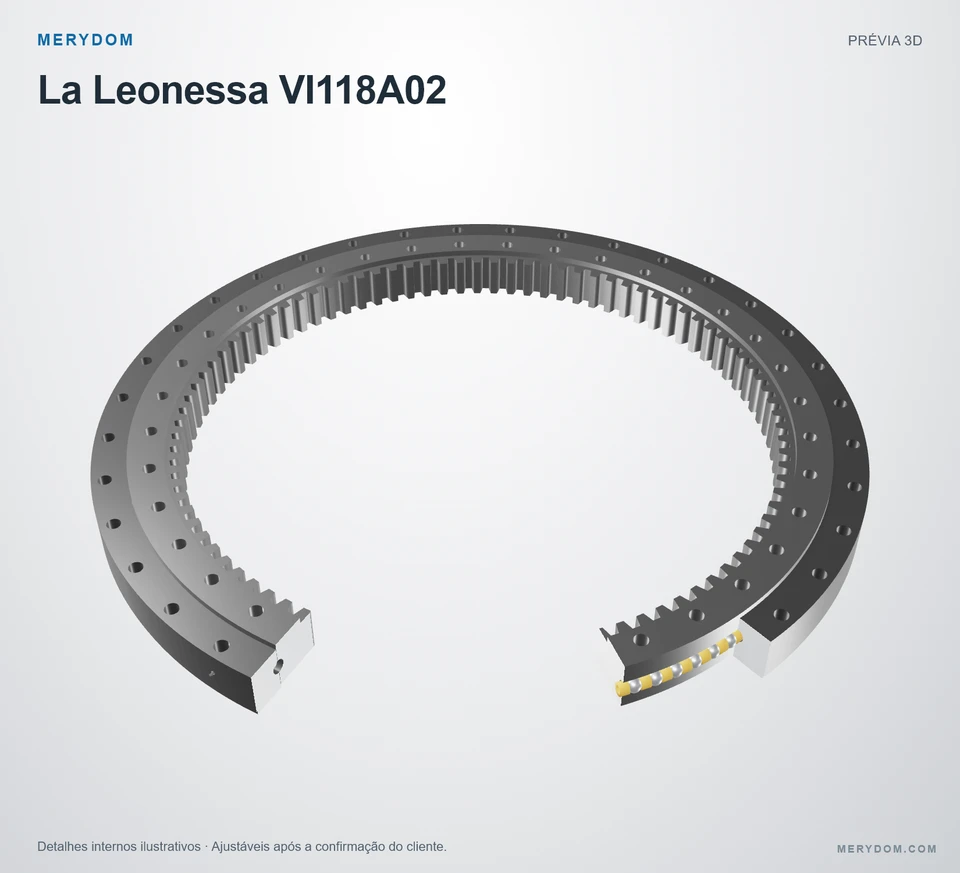 Prévia do modelo 3D do rolamento de giro de substituição MERYDOM para La Leonessa VI118A02.