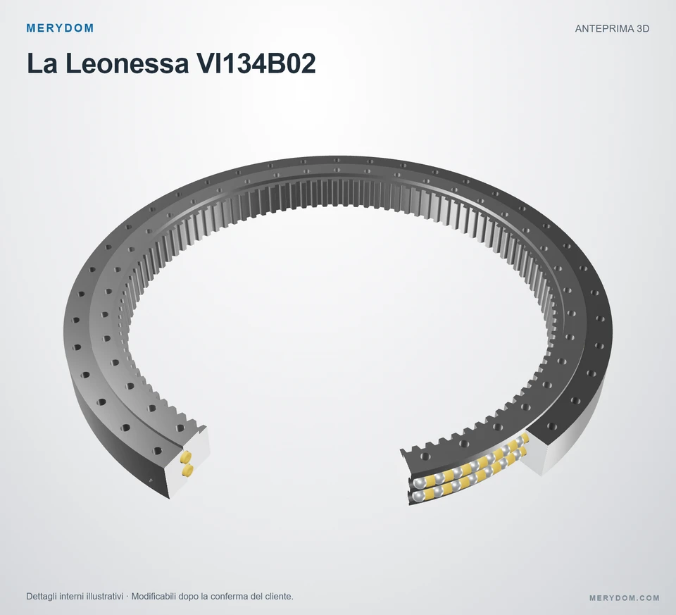 Anteprima del modello 3D del cuscinetto di rotazione sostitutivo MERYDOM per La Leonessa VI134B02.