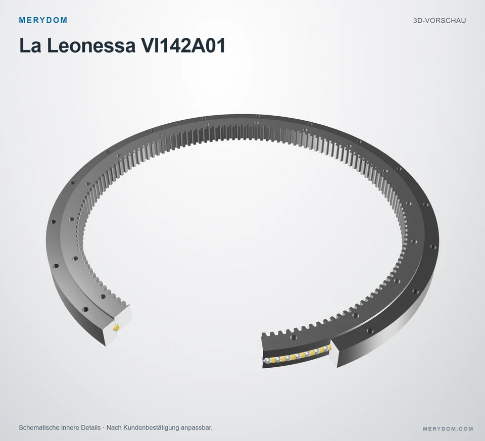 Vorschau des 3D-Modells des MERYDOM-Ersatzdrehkranzes für La Leonessa VI142A01.