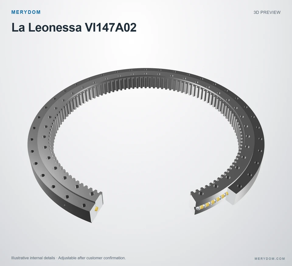 3D model preview of the MERYDOM replacement slewing bearing for La Leonessa VI147A02.