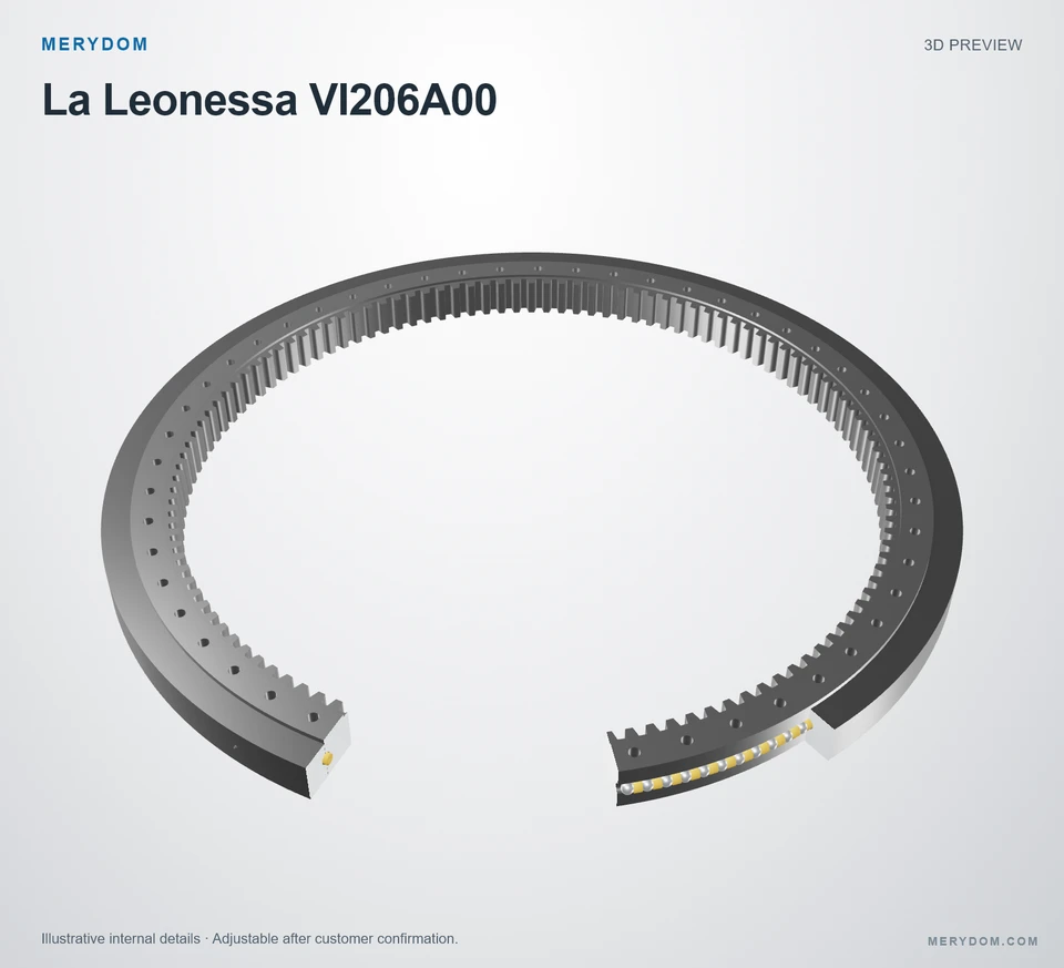 3D model preview of the MERYDOM replacement slewing bearing for La Leonessa VI206A00.