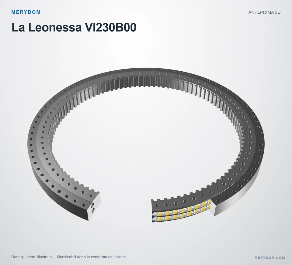 Anteprima del modello 3D del cuscinetto di rotazione sostitutivo MERYDOM per La Leonessa VI230B00.