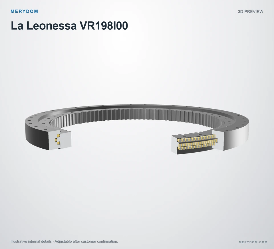3D model preview of the MERYDOM replacement slewing bearing for La Leonessa VR198I00.