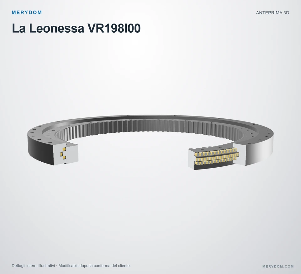 Anteprima del modello 3D del cuscinetto di rotazione sostitutivo MERYDOM per La Leonessa VR198I00.
