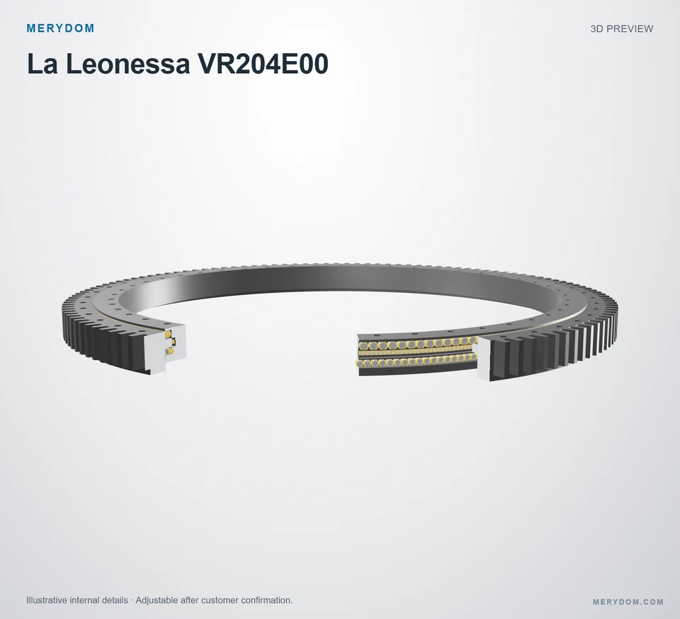 3D model preview of the MERYDOM replacement slewing bearing for La Leonessa VR204E00.