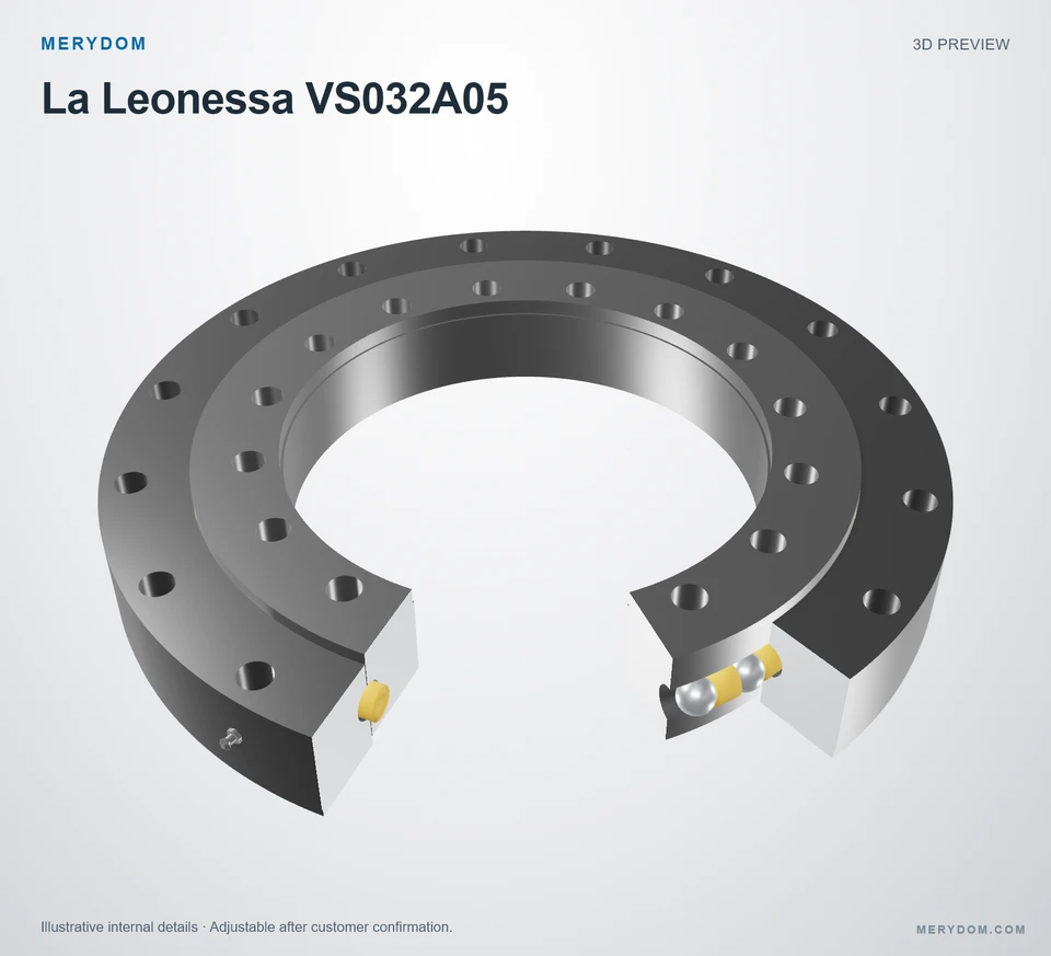 3D model preview of the MERYDOM replacement slewing bearing for La Leonessa VS032A05.