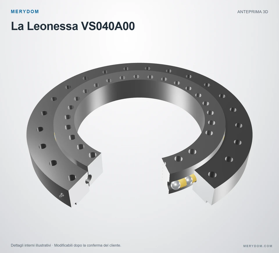 Anteprima del modello 3D del cuscinetto di rotazione sostitutivo MERYDOM per La Leonessa VS040A00.