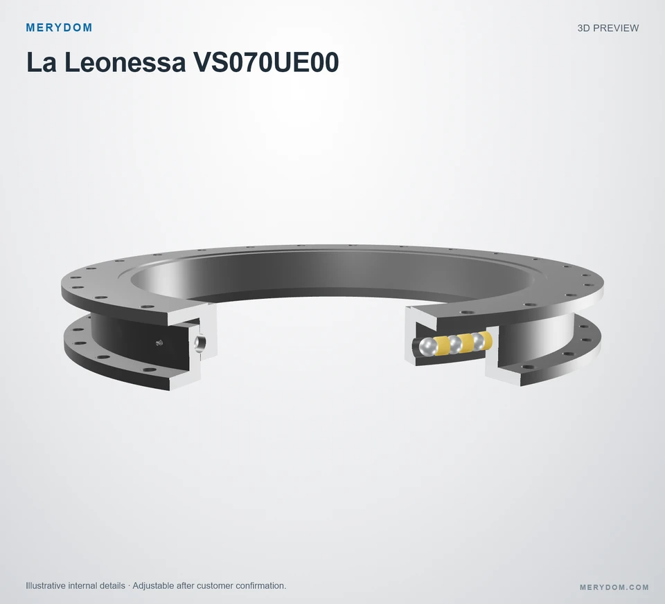 3D model preview of the MERYDOM replacement slewing bearing for La Leonessa VS070UE00.