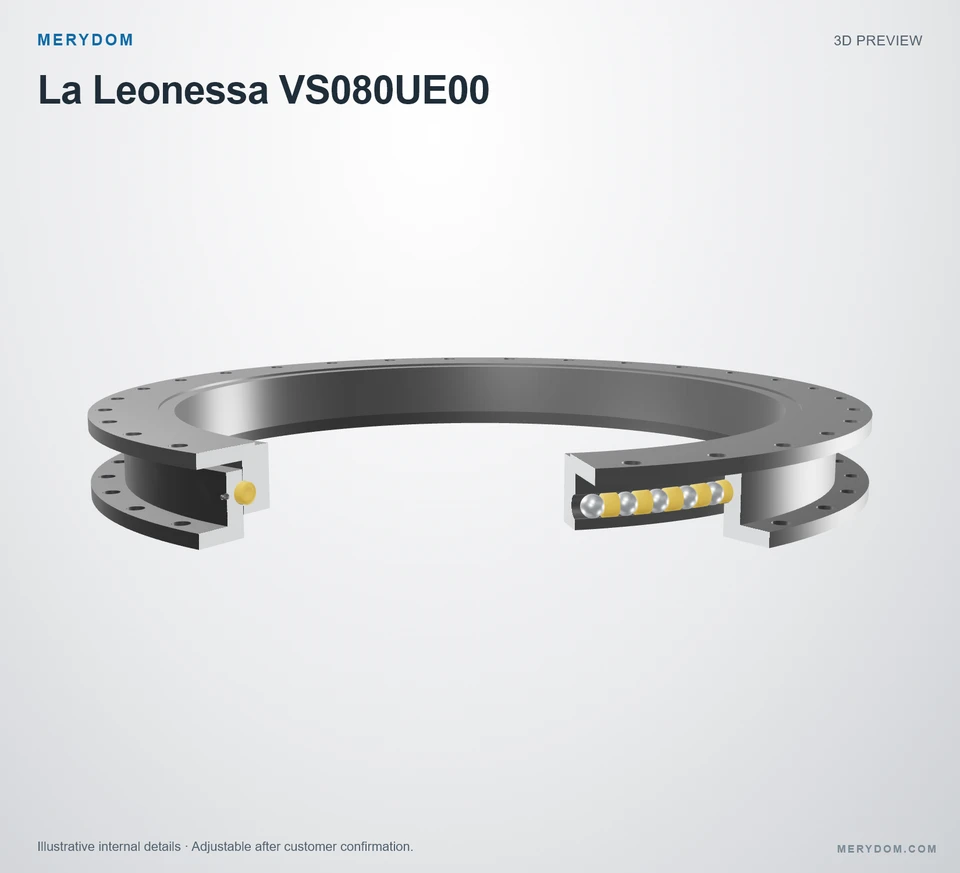 3D model preview of the MERYDOM replacement slewing bearing for La Leonessa VS080UE00.