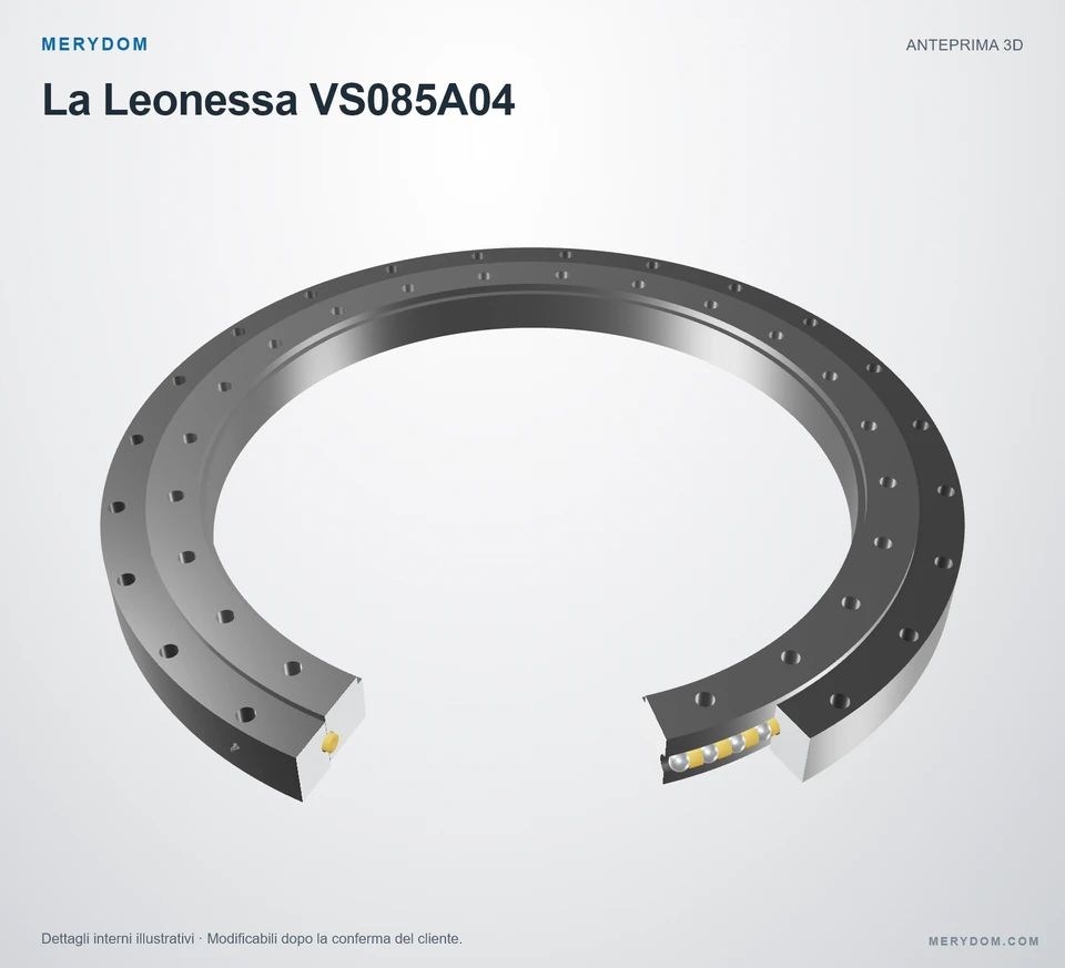 Anteprima del modello 3D del cuscinetto di rotazione sostitutivo MERYDOM per La Leonessa VS085A04.