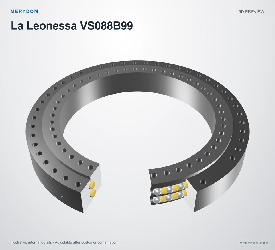 3D model preview of the MERYDOM replacement slewing bearing for La Leonessa VS088B99.