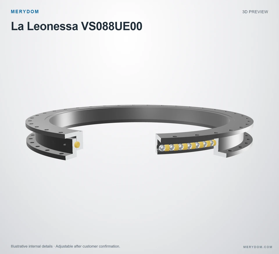 3D model preview of the MERYDOM replacement slewing bearing for La Leonessa VS088UE00.