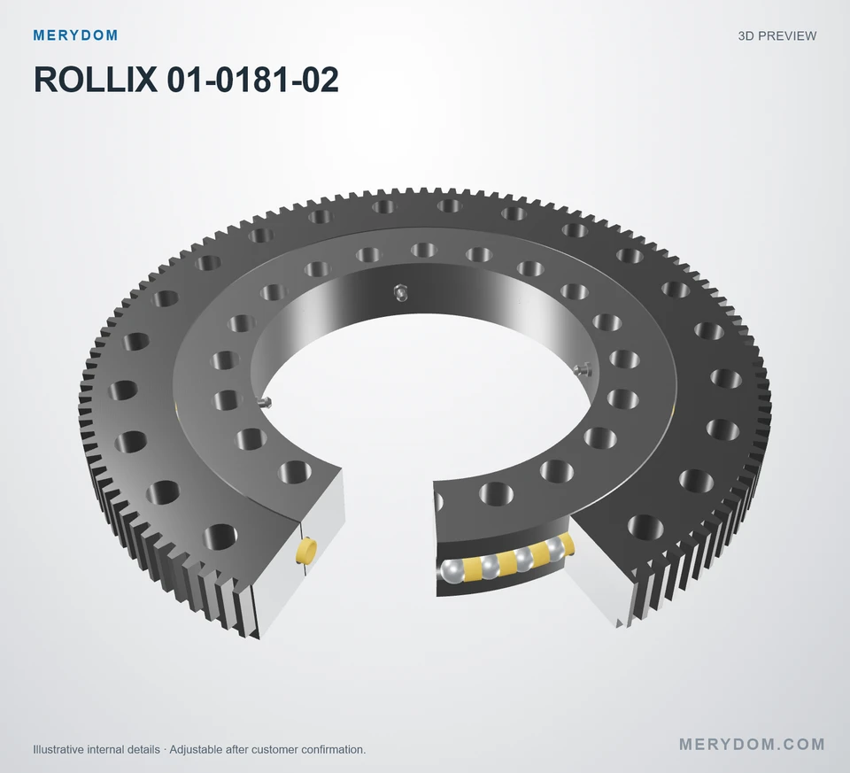 3D model preview of the MERYDOM replacement slewing bearing for ROLLIX 01-0181-02.