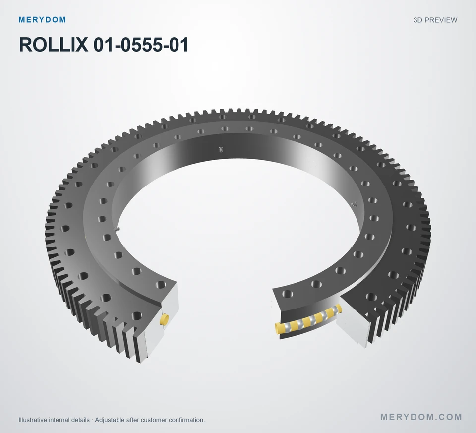 3D model preview of the MERYDOM replacement slewing bearing for ROLLIX 01-0555-01.