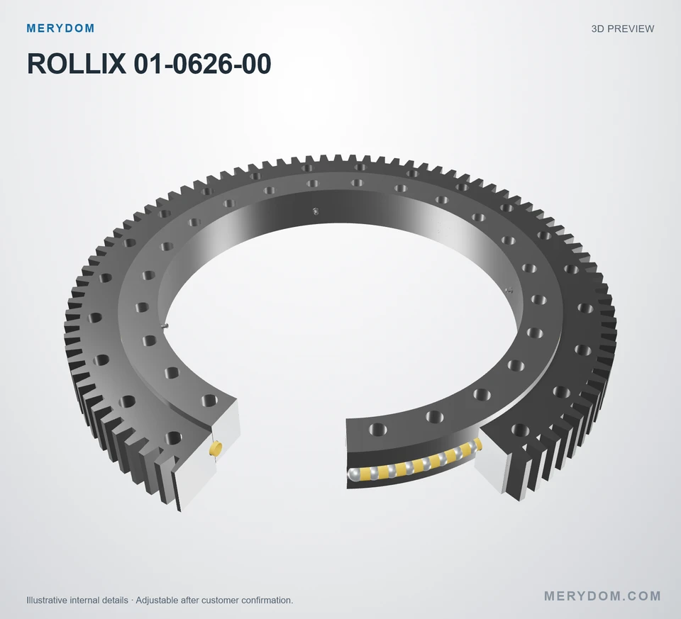 3D model preview of the MERYDOM replacement slewing bearing for ROLLIX 01-0626-00.