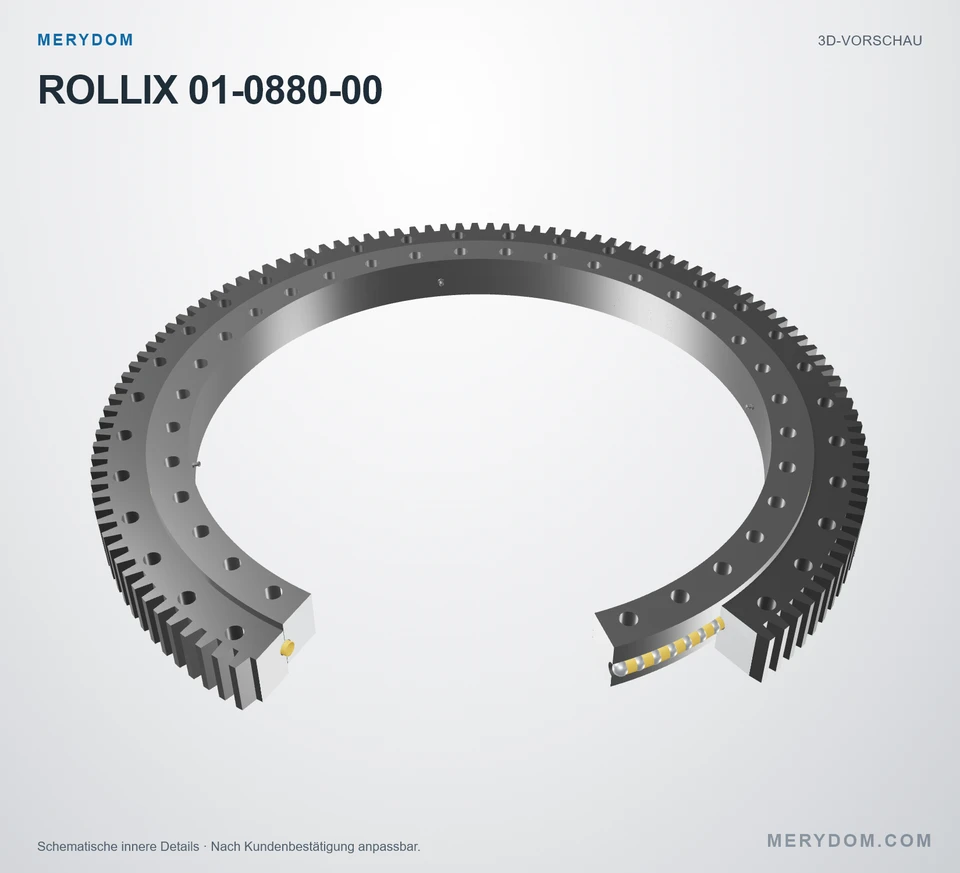 Vorschau des 3D-Modells des MERYDOM-Ersatzdrehkranzes für ROLLIX 01-0880-00.