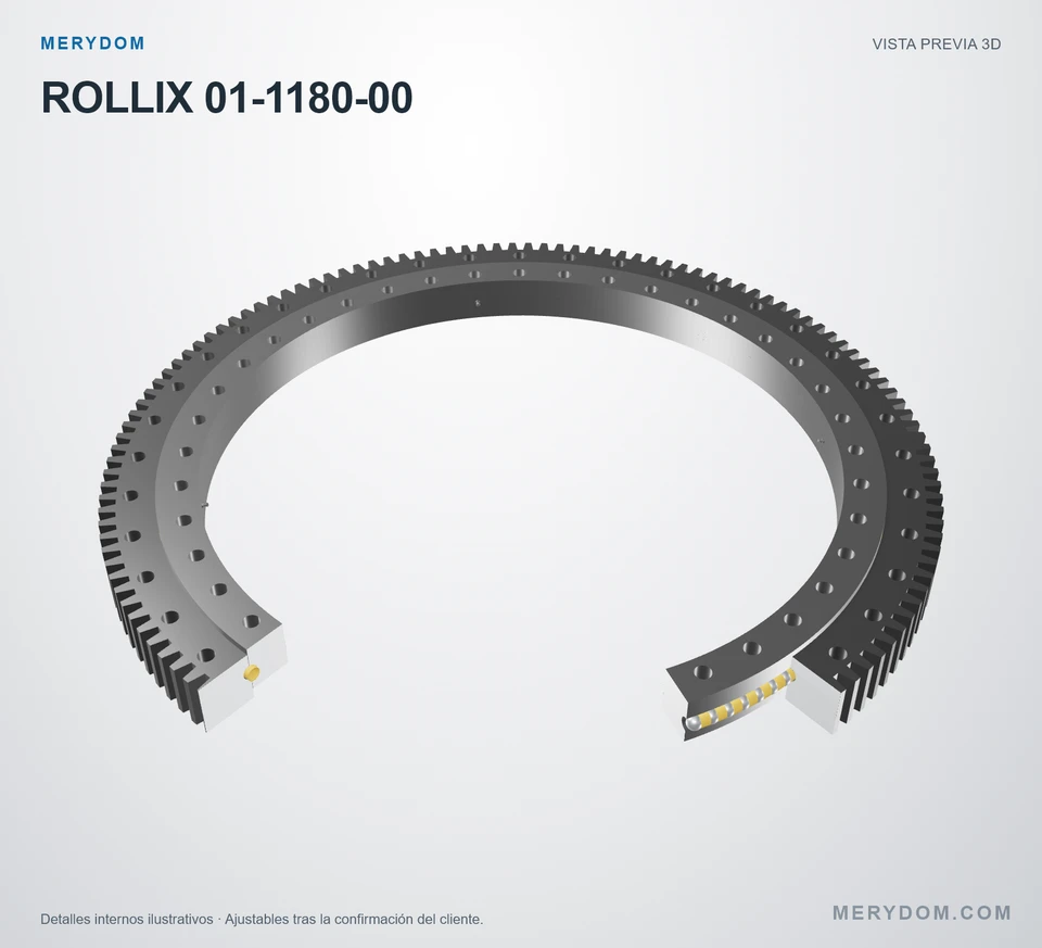 Vista previa del modelo 3D de la corona de giro de sustitución MERYDOM para ROLLIX 01-1180-00.