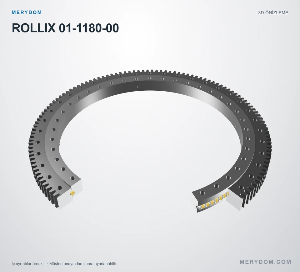 ROLLIX 01-1180-00 için MERYDOM muadil döner tabla rulmanının 3D model önizlemesi.