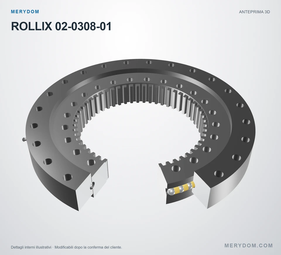 Anteprima del modello 3D del cuscinetto di rotazione sostitutivo MERYDOM per ROLLIX 02-0308-01.