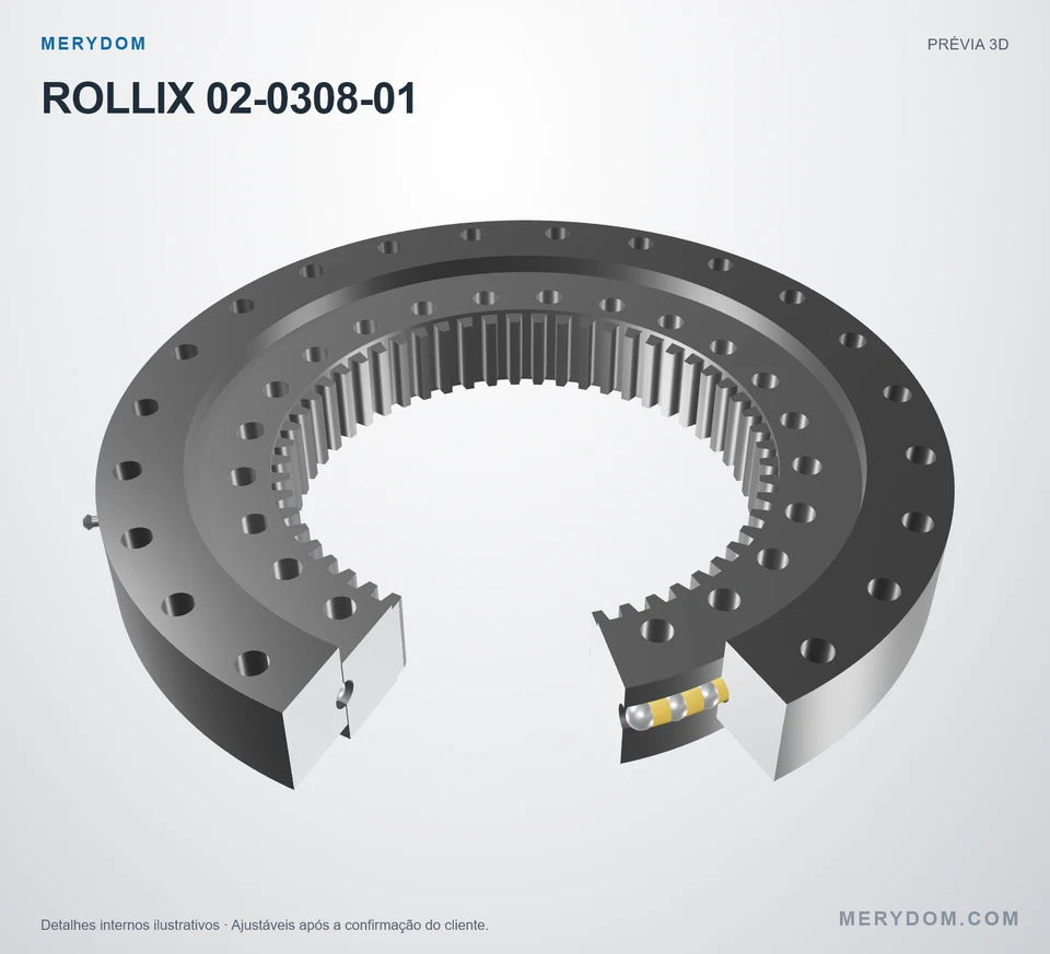 Prévia do modelo 3D do rolamento de giro de substituição MERYDOM para ROLLIX 02-0308-01.