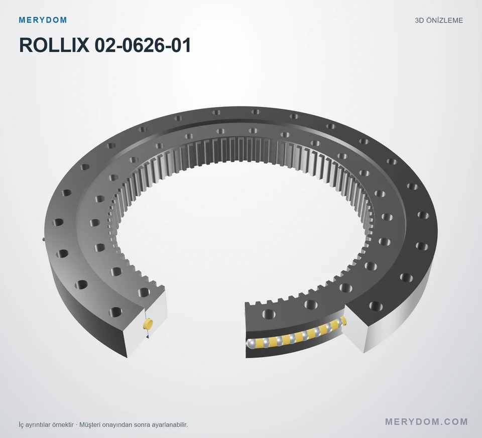 ROLLIX 02-0626-01 için MERYDOM muadil döner tabla rulmanının 3D model önizlemesi.