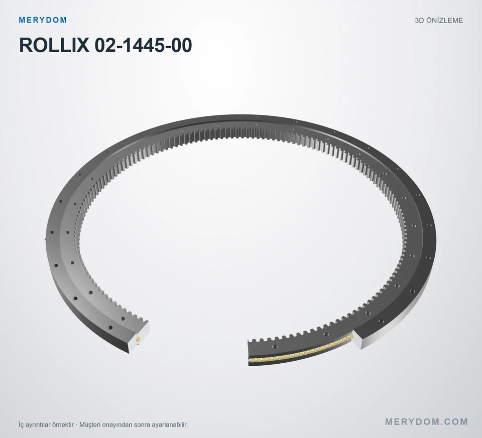 ROLLIX 02-1445-00 için MERYDOM muadil döner tabla rulmanının 3D model önizlemesi.