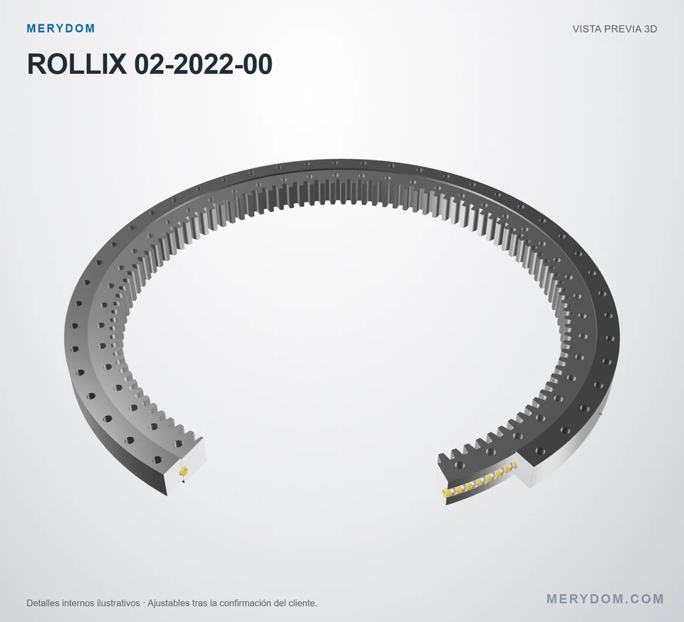 Vista previa del modelo 3D de la corona de giro de sustitución MERYDOM para ROLLIX 02-2022-00.