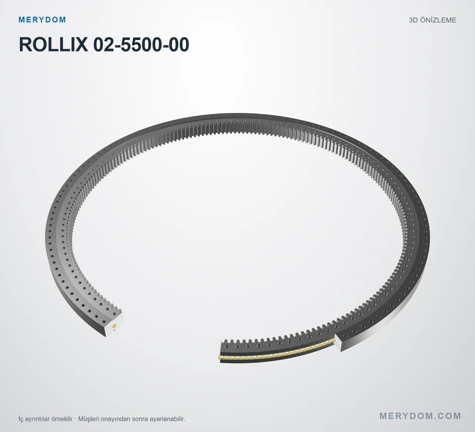 ROLLIX 02-5500-00 için MERYDOM muadil döner tabla rulmanının 3D model önizlemesi.