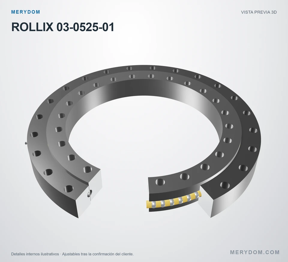Vista previa del modelo 3D de la corona de giro de sustitución MERYDOM para ROLLIX 03-0525-01.