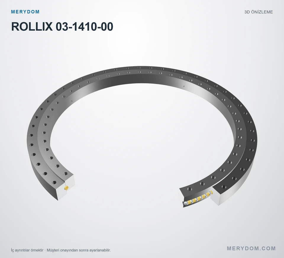 ROLLIX 03-1410-00 için MERYDOM muadil döner tabla rulmanının 3D model önizlemesi.