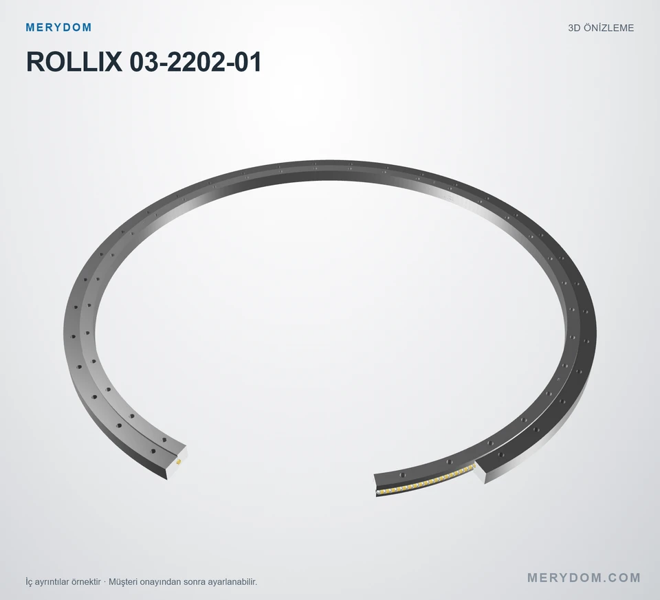 ROLLIX 03-2202-01 için MERYDOM muadil döner tabla rulmanının 3D model önizlemesi.